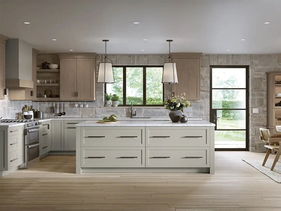 Modern kitchen with light cabinetry and island